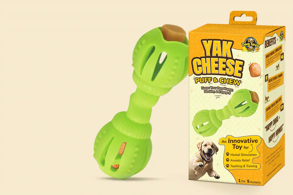 Tibetan Puff and Chew - Interactive Treat Dispenser & Dog Play Toy with 5 Yak Nuggets, for Dogs Under 35 lbs
