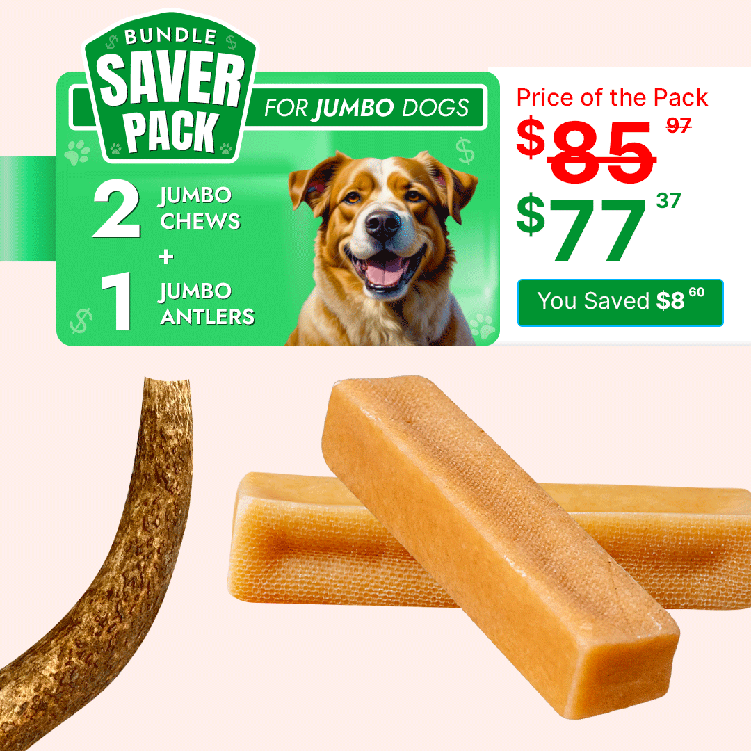 Jumbo Dog Saver Pack - 2 pc Yak chew+ 1 pc whole elk antler - Hard Cheese Chew for Aggressive Chewers