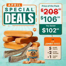 Jumbo Dog Super Saver Bundle: 5 Yak Cheese Chews+ 2 Antlers +1 Cheese Puff