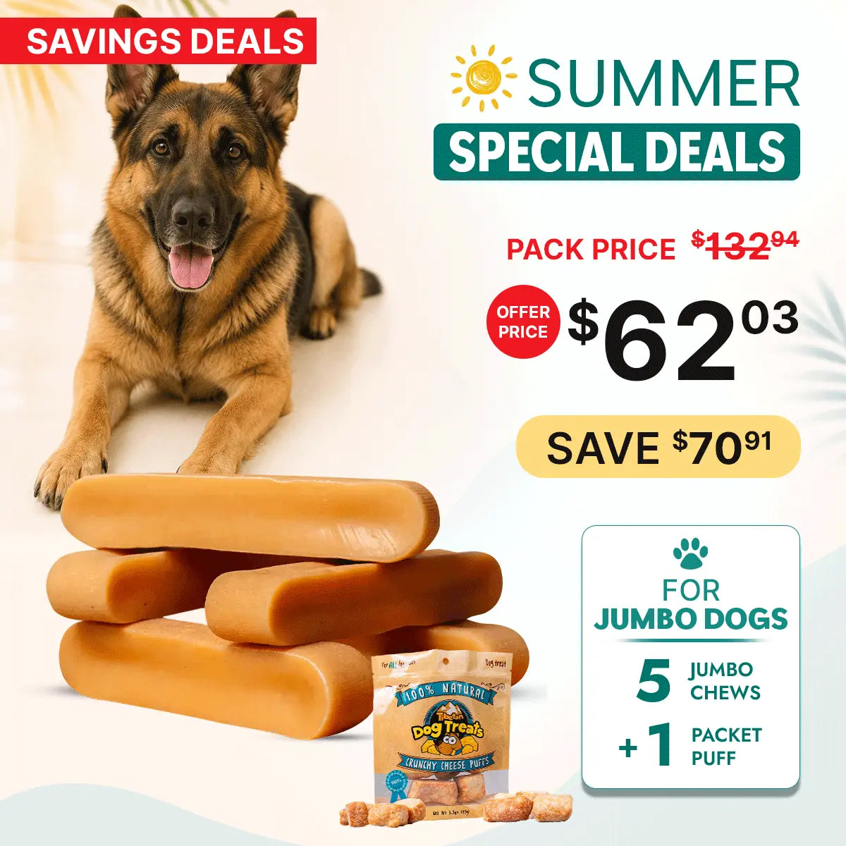 Jumbo Himalayan yak chew (2lbs) + yak cheese puffs bundle | Long-lasting chew & training treats for big dogs