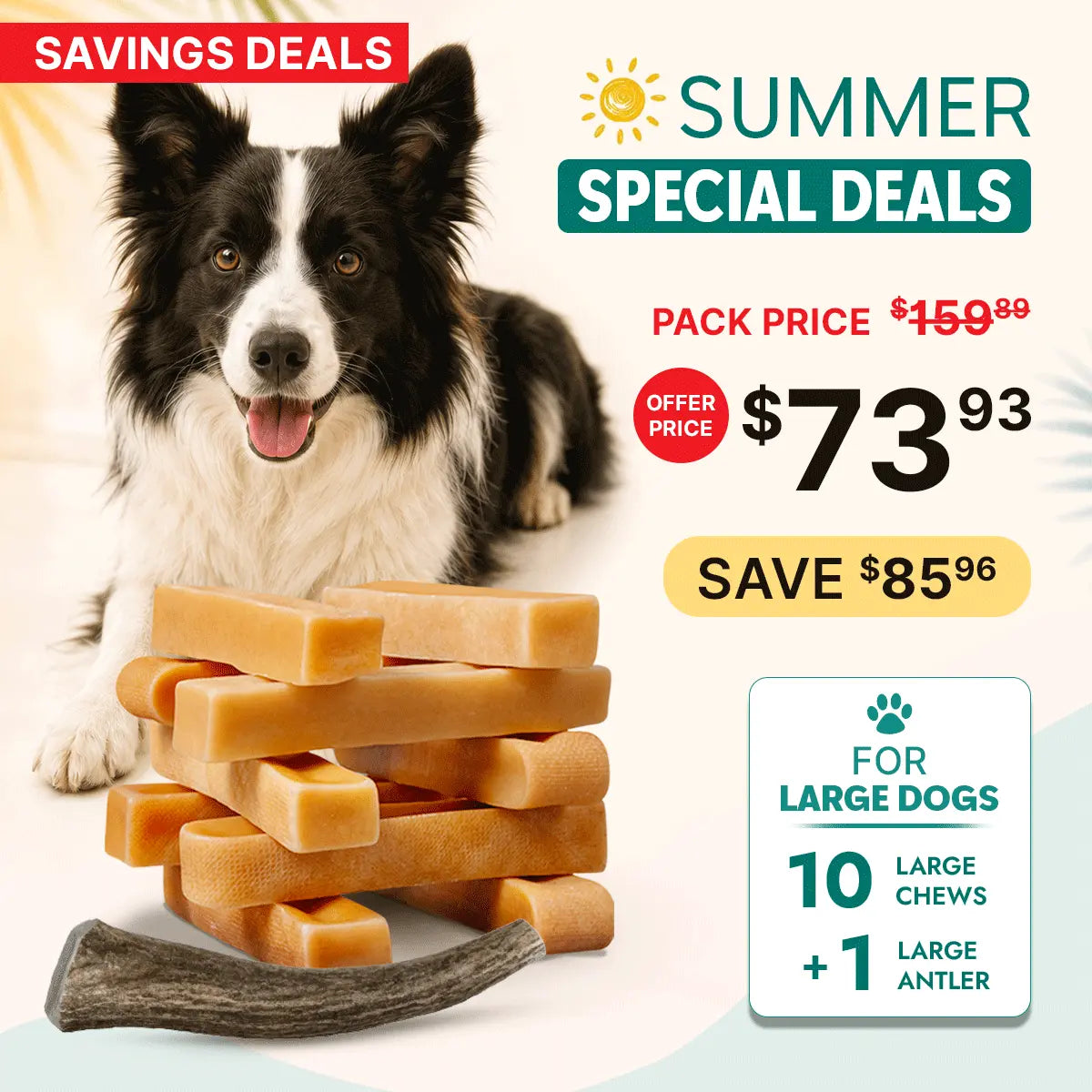 Large Himalayan yak chew (2lbs) + natural elk antler bundle | Long-lasting chews for large dogs & power chewers