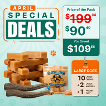Large Dog Super Saver Bundle: 10 Yak Cheese Chews+ 2 Antlers +1 Cheese Puff