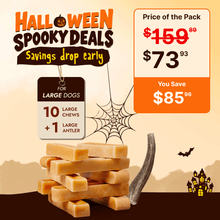 Large Himalayan Yak Chew (2 lbs) + Elk Antler | Dog Treats for Halloween for Dogs 35-55 lbs