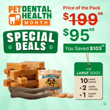 Large Dog Super Saver Bundle: 10 Yak Cheese Chews+ 2 Antlers +1 Cheese Puff