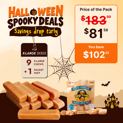XL Himalayan Yak Chew (3 lbs) + Cheese Puffs | Halloween Treats for Dogs 55-70 lbs