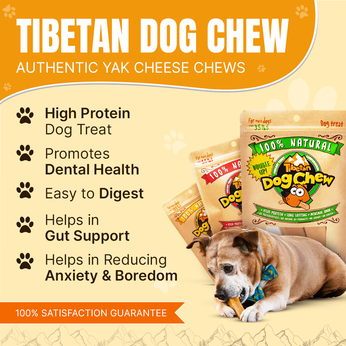 Large Yak Cheese Dog Chews High-Protein Himalayan Chews