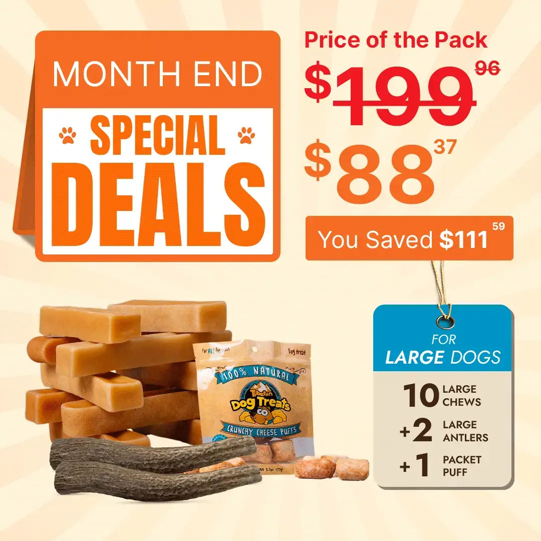 Large Dog Super Saver Bundle: 10 Yak Cheese Chews+ 2 Antlers +1 Cheese Puff