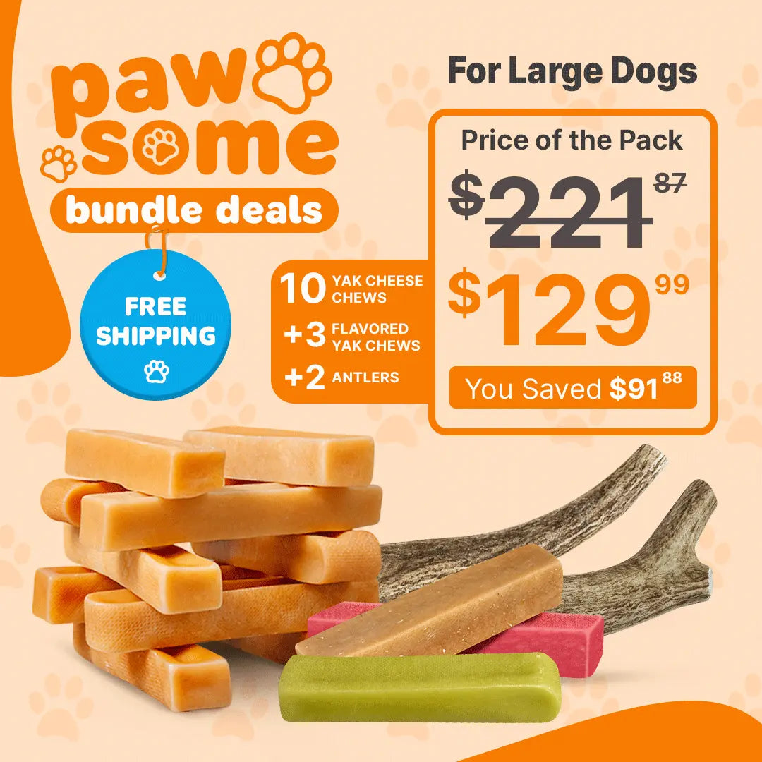 Large Dog Pawsome Bundle Pack - Durable Natural Yak Chews & Antler Bundle for Dogs Under 55lbs with price and details
